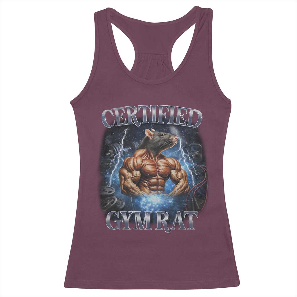 Funny Certified Gym Rat Racerback Tank Top Fitness Bodybuilding Gym Lovers Meme TS11 Maroon Print Your Wear