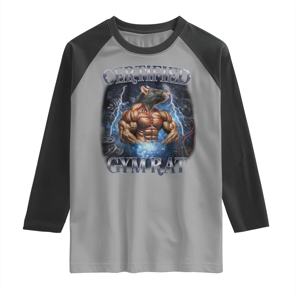 Funny Certified Gym Rat Raglan Shirt Fitness Bodybuilding Gym Lovers Meme TS11 Sport Gray Black Print Your Wear