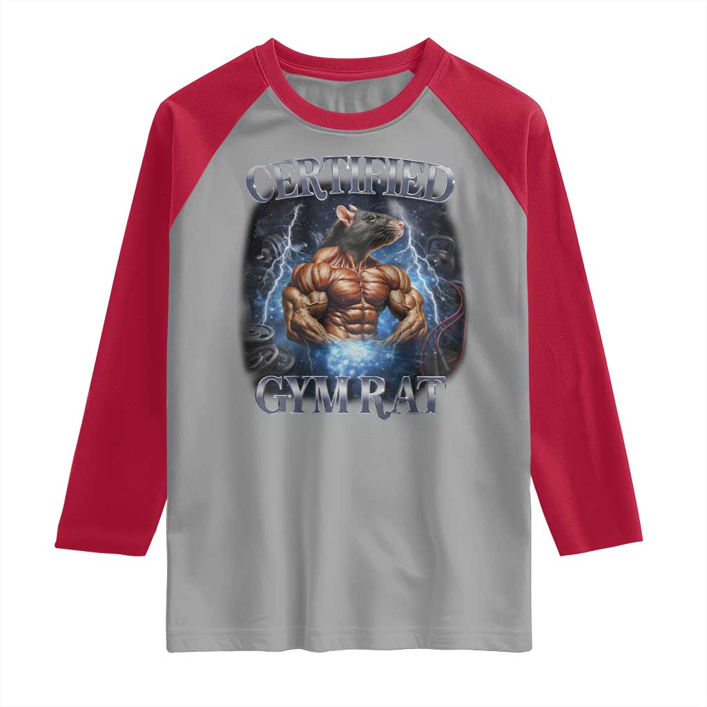 Funny Certified Gym Rat Raglan Shirt Fitness Bodybuilding Gym Lovers Meme TS11 Sport Gray Red Print Your Wear
