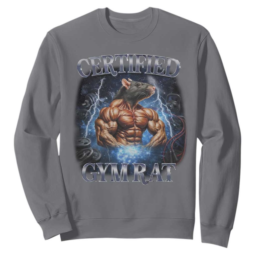 Funny Certified Gym Rat Sweatshirt Fitness Bodybuilding Gym Lovers Meme TS11 Charcoal Print Your Wear