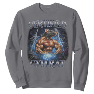 Funny Certified Gym Rat Sweatshirt Fitness Bodybuilding Gym Lovers Meme TS11 Charcoal Print Your Wear