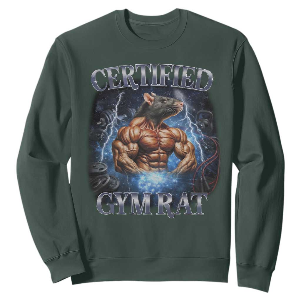 Funny Certified Gym Rat Sweatshirt Fitness Bodybuilding Gym Lovers Meme TS11 Dark Forest Green Print Your Wear