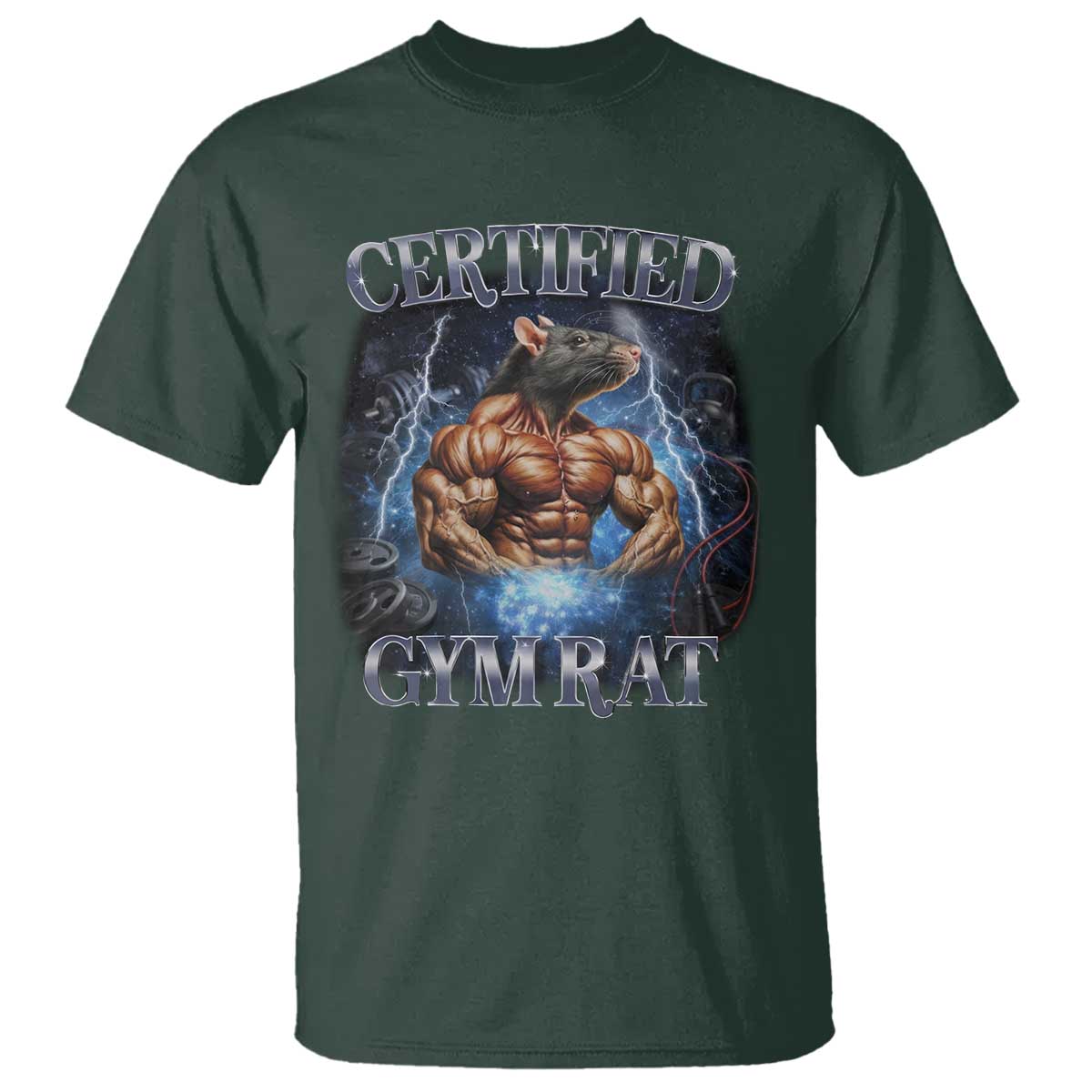 Funny Certified Gym Rat T Shirt Fitness Bodybuilding Gym Lovers Meme TS11 Dark Forest Green Print Your Wear