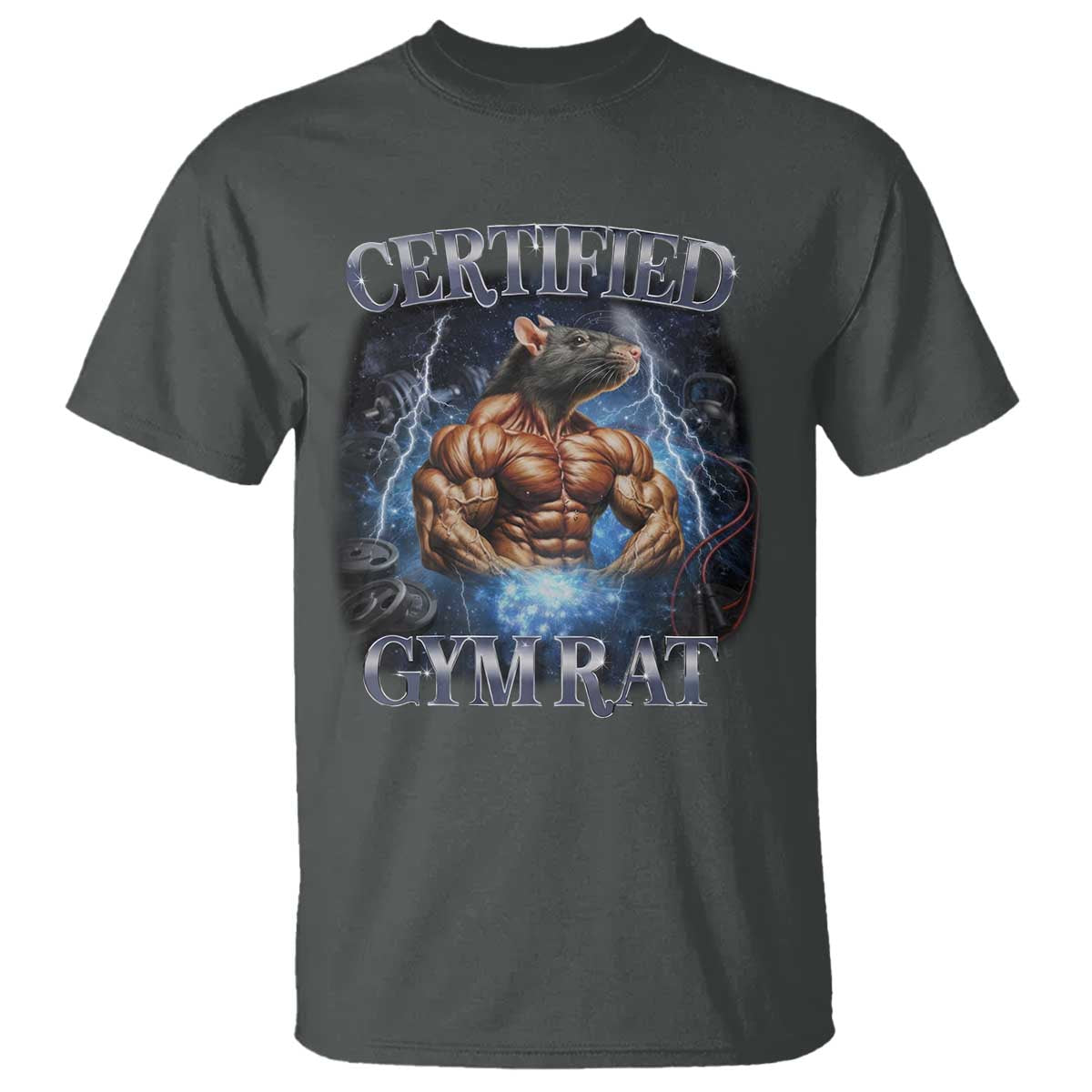 Funny Certified Gym Rat T Shirt Fitness Bodybuilding Gym Lovers Meme TS11 Dark Heather Print Your Wear