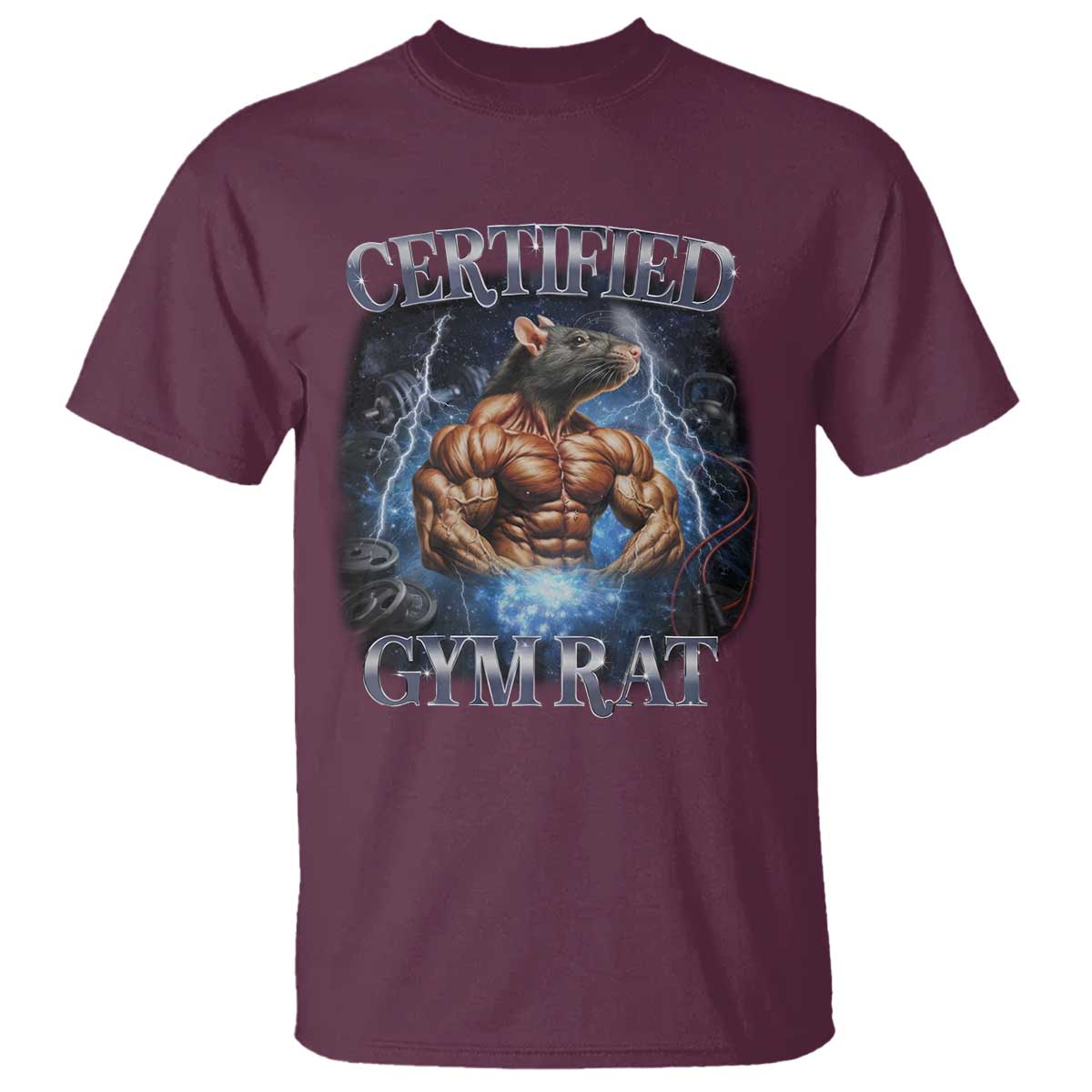Funny Certified Gym Rat T Shirt Fitness Bodybuilding Gym Lovers Meme TS11 Maroon Print Your Wear