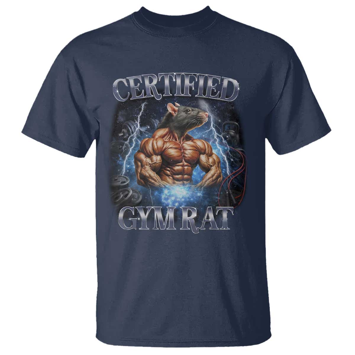 Funny Certified Gym Rat T Shirt Fitness Bodybuilding Gym Lovers Meme TS11 Navy Print Your Wear