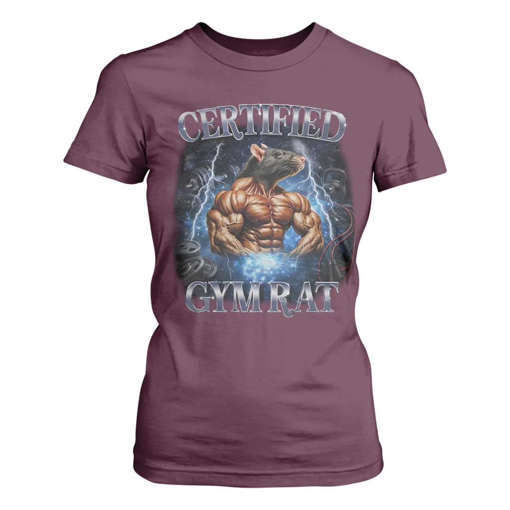 Funny Certified Gym Rat T Shirt For Women Fitness Bodybuilding Gym Lovers Meme TS11 Maroon Print Your Wear
