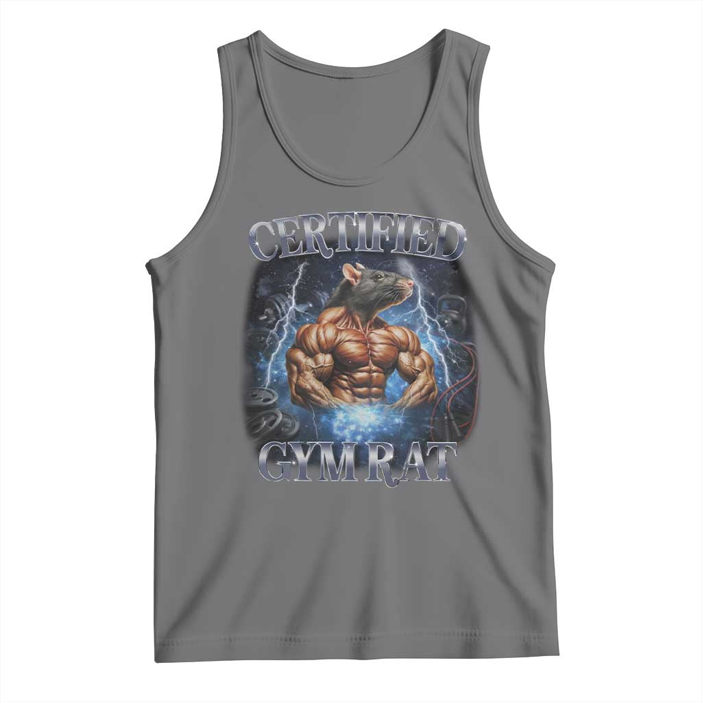 Funny Certified Gym Rat Tank Top Fitness Bodybuilding Gym Lovers Meme TS11 Black Heather Print Your Wear