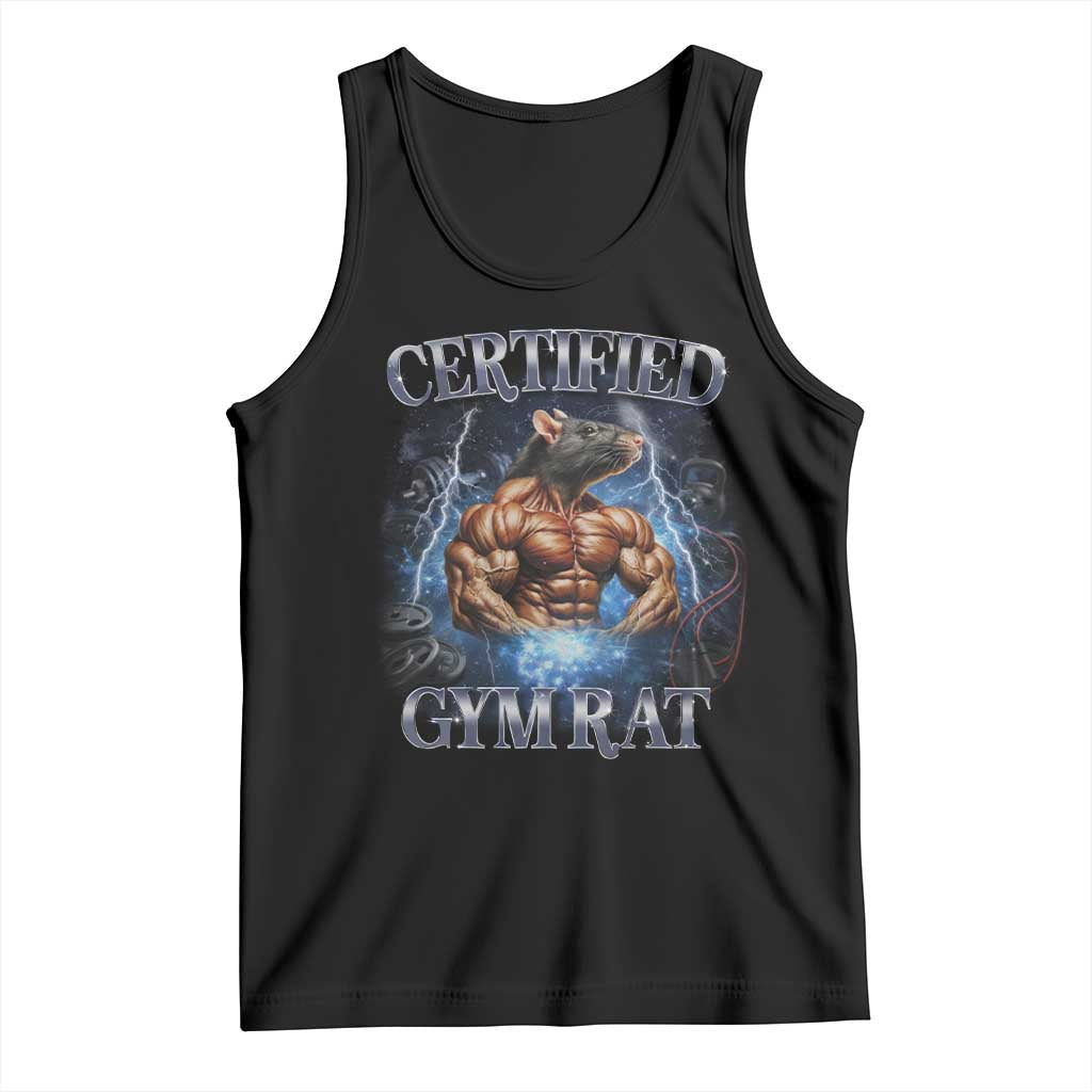 Funny Certified Gym Rat Tank Top Fitness Bodybuilding Gym Lovers Meme TS11 Black Print Your Wear