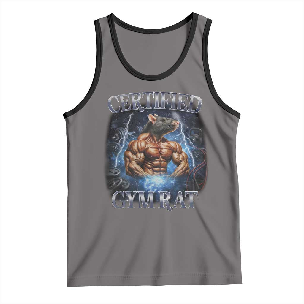 Funny Certified Gym Rat Tank Top Fitness Bodybuilding Gym Lovers Meme TS11 Deep Heather Black Print Your Wear