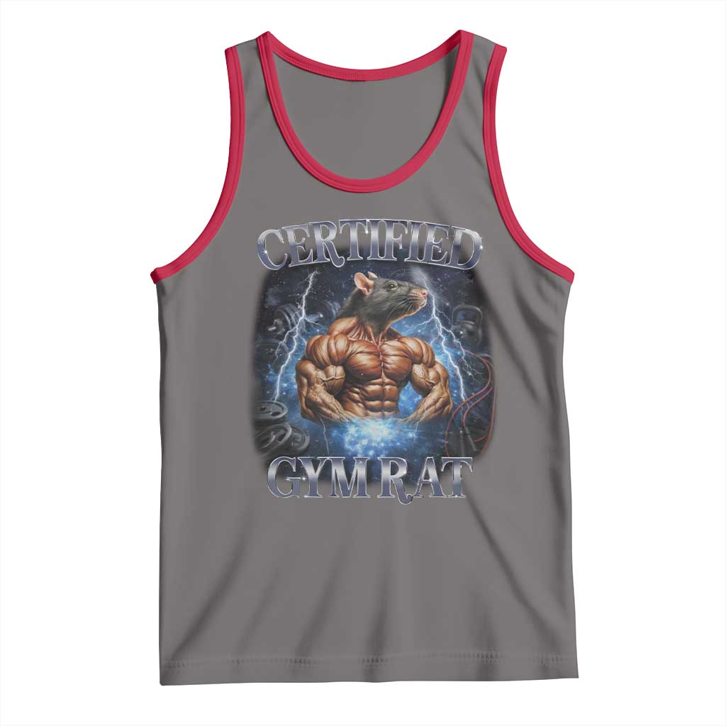 Funny Certified Gym Rat Tank Top Fitness Bodybuilding Gym Lovers Meme TS11 Deep Heather Red Print Your Wear