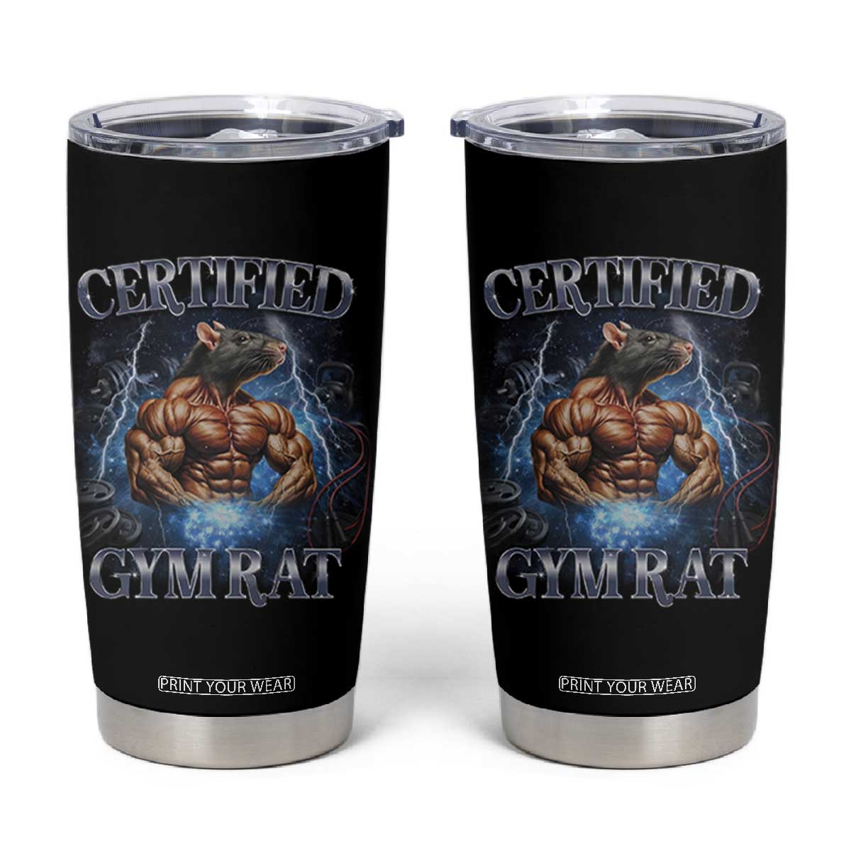 Funny Certified Gym Rat Tumbler Cup Fitness Bodybuilding Gym Lovers Meme TS11 Black Print Your Wear