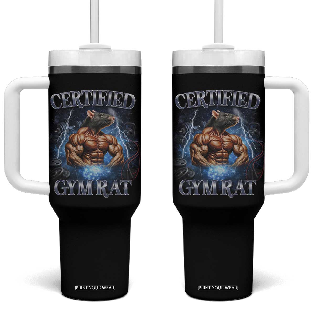 Funny Certified Gym Rat Tumbler With Handle Fitness Bodybuilding Gym Lovers Meme TS11 One Size: 40 oz Black Print Your Wear