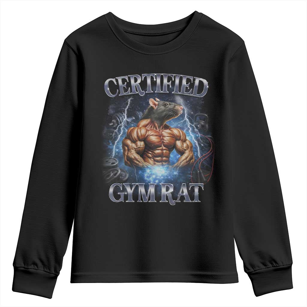 Funny Certified Gym Rat Youth Sweatshirt Fitness Bodybuilding Gym Lovers Meme TS11 Black Print Your Wear