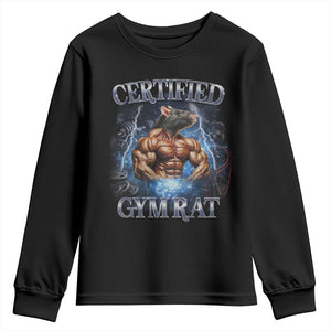 Funny Certified Gym Rat Youth Sweatshirt Fitness Bodybuilding Gym Lovers Meme TS11 Black Print Your Wear