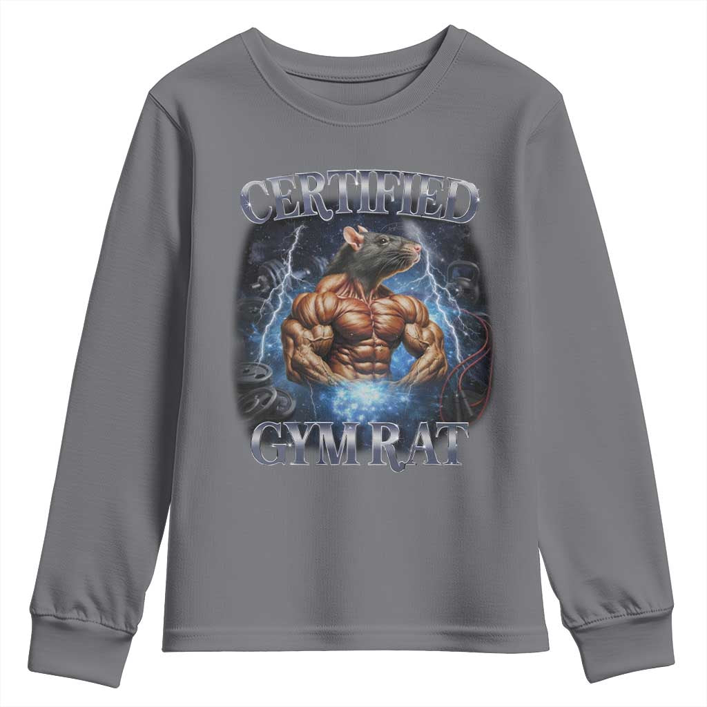 Funny Certified Gym Rat Youth Sweatshirt Fitness Bodybuilding Gym Lovers Meme TS11 Charcoal Print Your Wear
