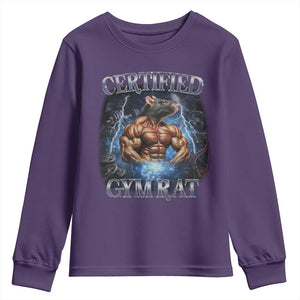 Funny Certified Gym Rat Youth Sweatshirt Fitness Bodybuilding Gym Lovers Meme TS11 Purple Print Your Wear