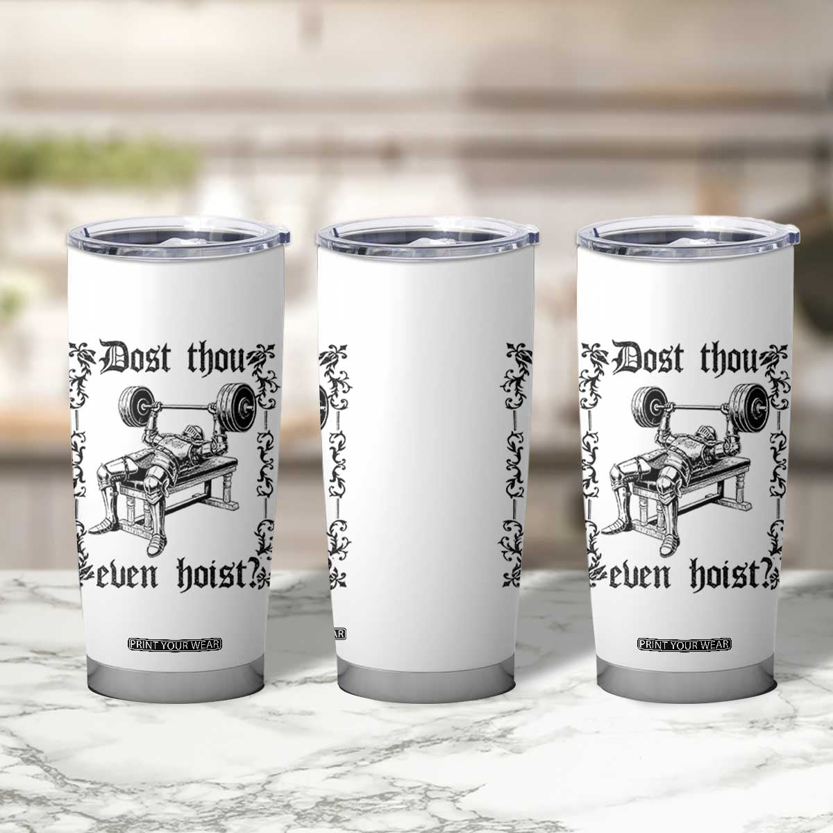 Funny Gym Meme Dost Thou Even Hoist Tumbler Cup Medieval Knight Weight Lifting Workout TS11 Print Your Wear