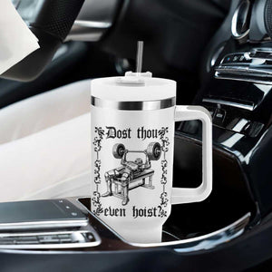 Funny Gym Meme Dost Thou Even Hoist Tumbler With Handle Medieval Knight Weight Lifting Workout TS11 Print Your Wear