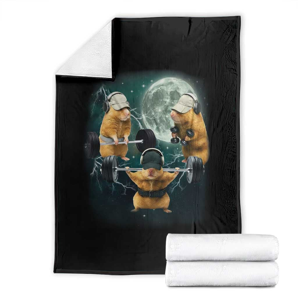 Funny Three Hamster Deadlift Gym Rat Moon Training Weightlifting Meme Throw Blanket TS11 Black Print Your Wear