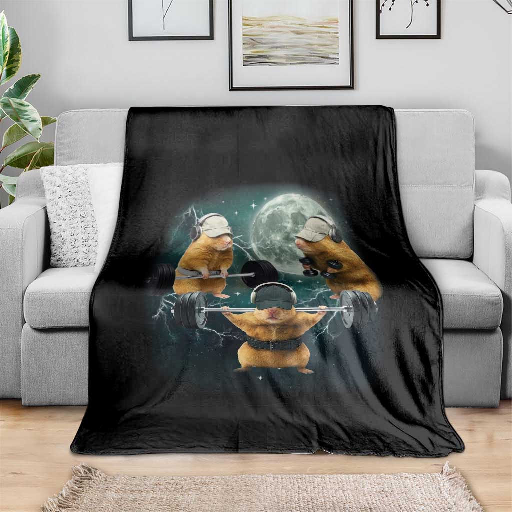 Funny Three Hamster Deadlift Gym Rat Moon Training Weightlifting Meme Throw Blanket TS11 Print Your Wear