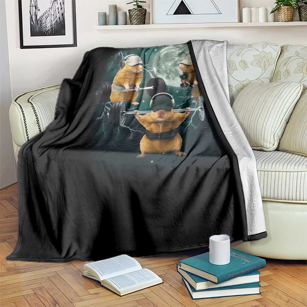 Funny Three Hamster Deadlift Gym Rat Moon Training Weightlifting Meme Throw Blanket TS11 Print Your Wear