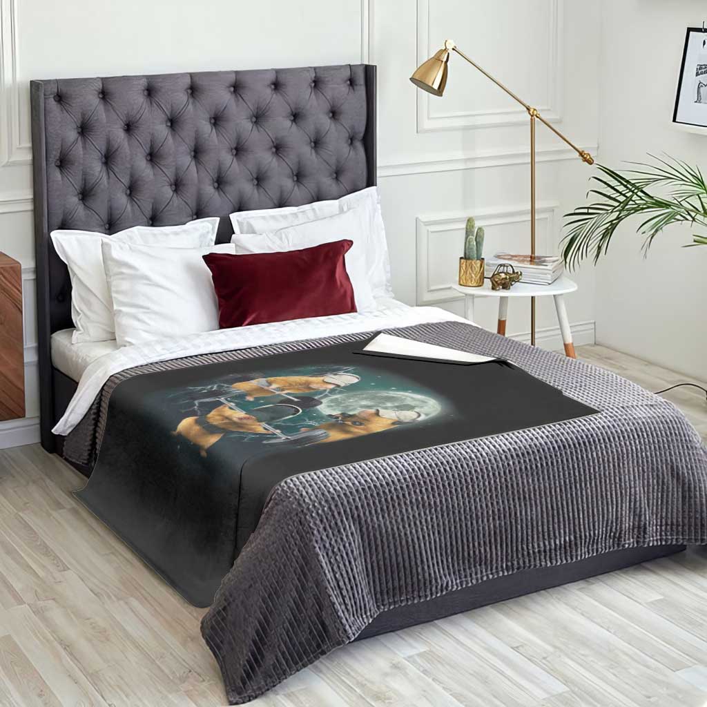 Funny Three Hamster Deadlift Gym Rat Moon Training Weightlifting Meme Throw Blanket TS11 Print Your Wear