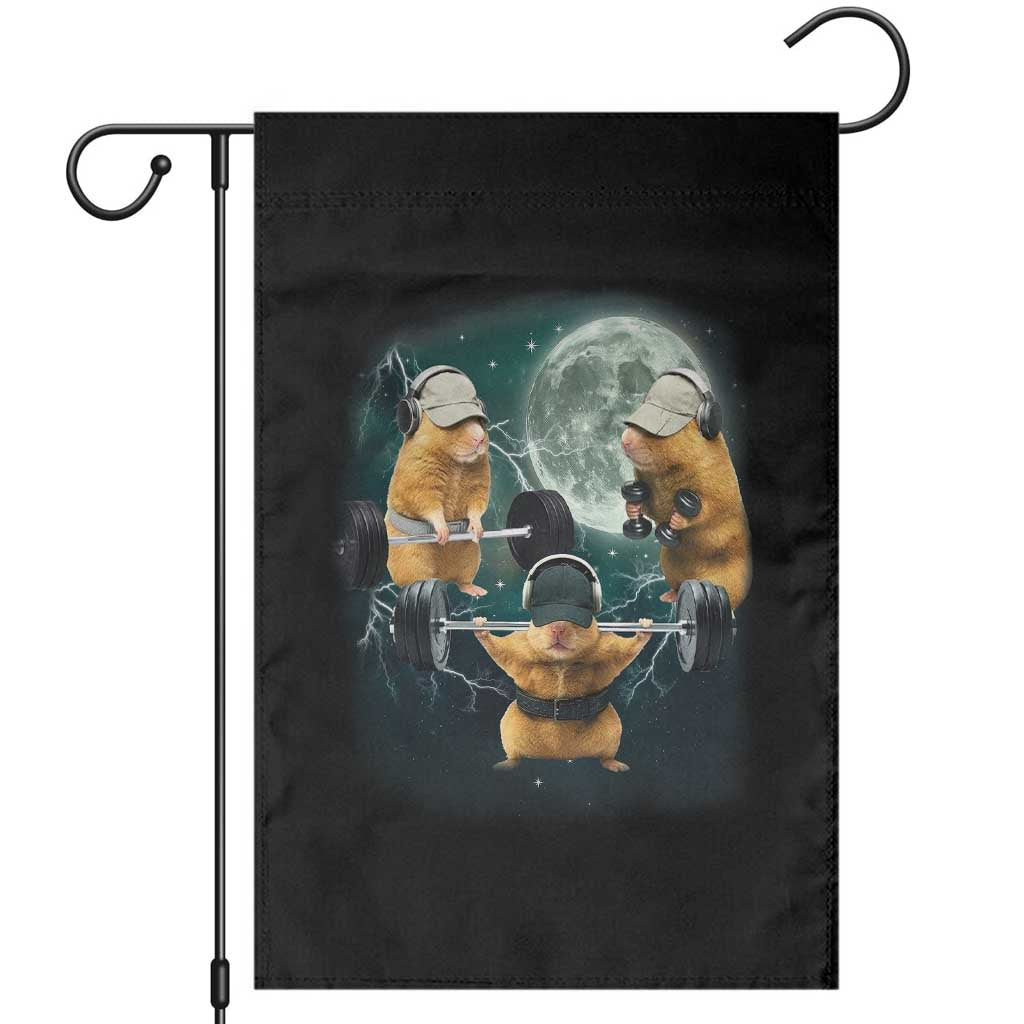 Funny Three Hamster Deadlift Gym Rat Moon Training Weightlifting Meme Garden Flag TS11 Black Print Your Wear