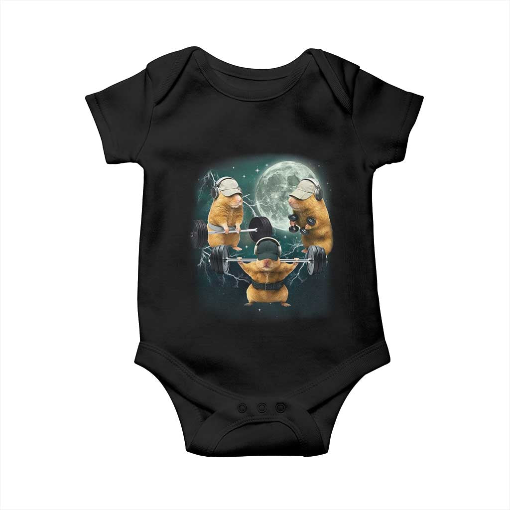 Funny Three Hamster Deadlift Gym Rat Moon Training Weightlifting Meme Baby Onesie TS11 Black Print Your Wear
