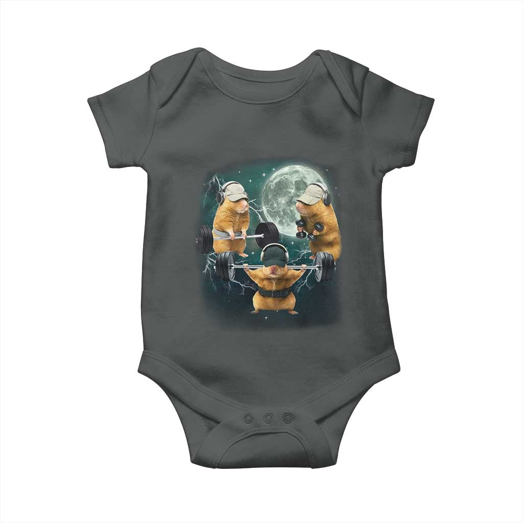 Funny Three Hamster Deadlift Gym Rat Moon Training Weightlifting Meme Baby Onesie TS11 Dark Heather Print Your Wear