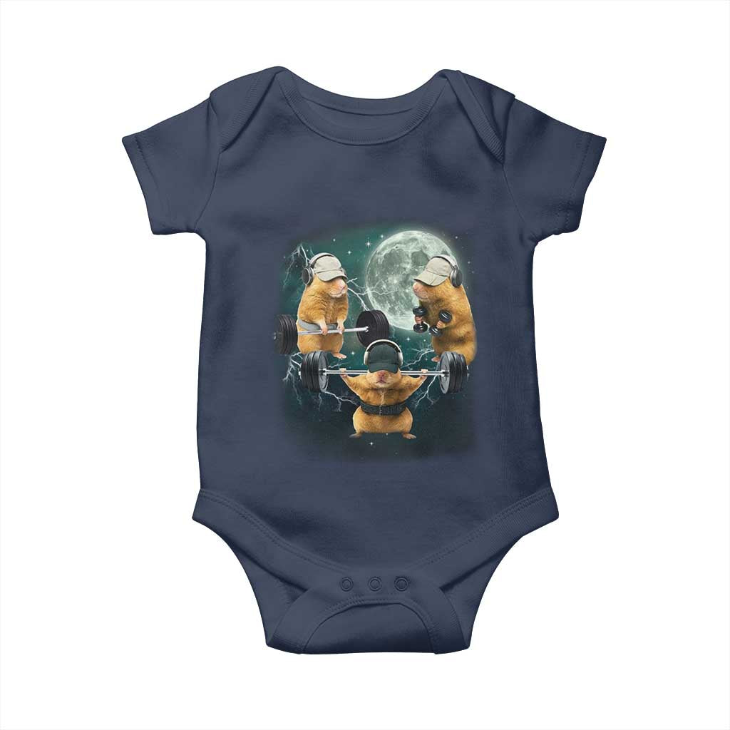 Funny Three Hamster Deadlift Gym Rat Moon Training Weightlifting Meme Baby Onesie TS11 Navy Print Your Wear