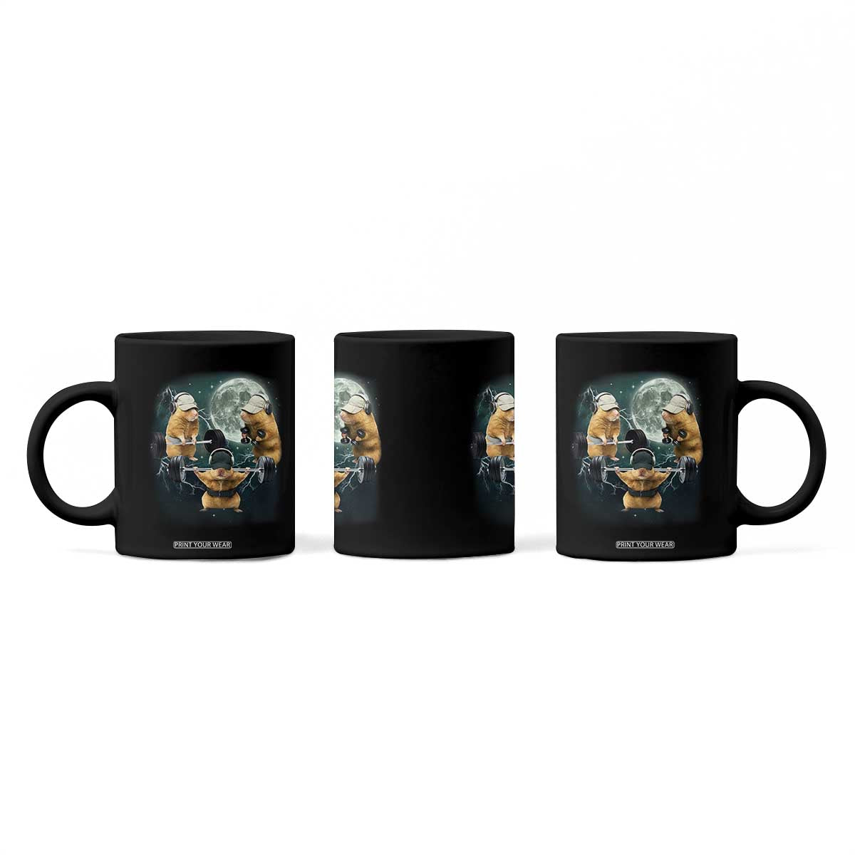 Funny Three Hamster Deadlift Gym Rat Moon Training Weightlifting Meme Coffee Mug TS11 Print Your Wear