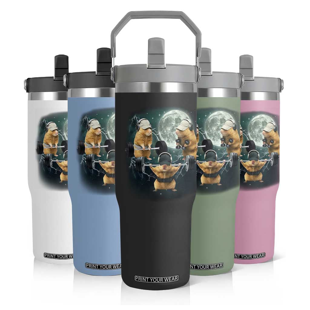 Funny Three Hamster Deadlift Gym Rat Moon Training Weightlifting Meme Flip Straw Tumbler TS11 Print Your Wear