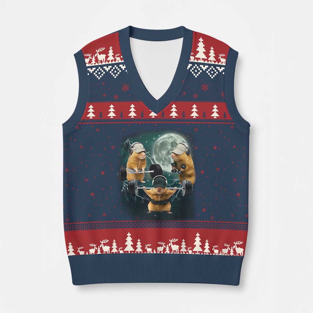 Funny Three Hamster Deadlift Gym Rat Moon Training Weightlifting Meme V-Neck Knit Sweater Vest TS11 Navy Red Print Your Wear