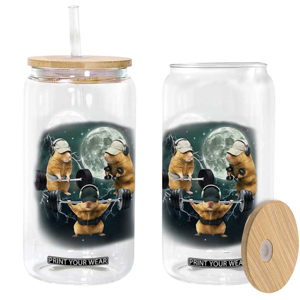 Funny Three Hamster Deadlift Gym Rat Moon Training Weightlifting Meme Glass Can TS11 Print Your Wear