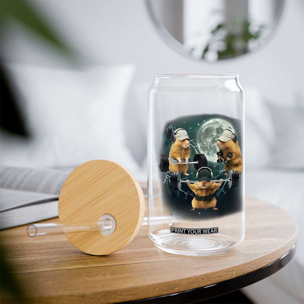 Funny Three Hamster Deadlift Gym Rat Moon Training Weightlifting Meme Glass Can TS11 Print Your Wear