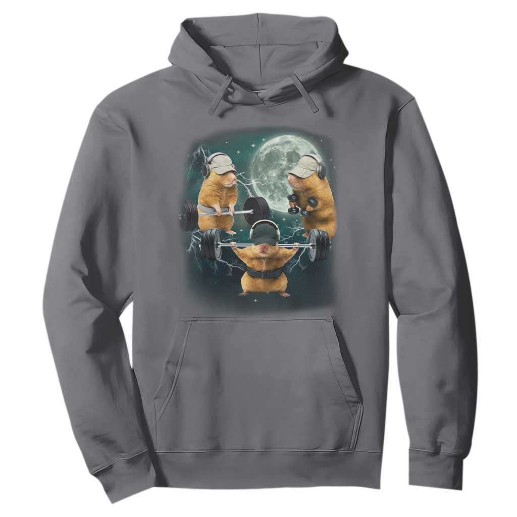 Funny Three Hamster Deadlift Gym Rat Moon Training Weightlifting Meme Hoodie TS11 Charcoal Print Your Wear