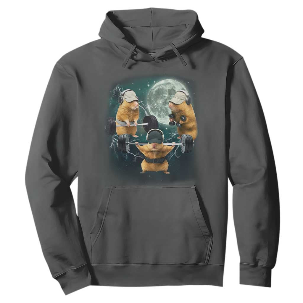 Funny Three Hamster Deadlift Gym Rat Moon Training Weightlifting Meme Hoodie TS11 Dark Heather Print Your Wear