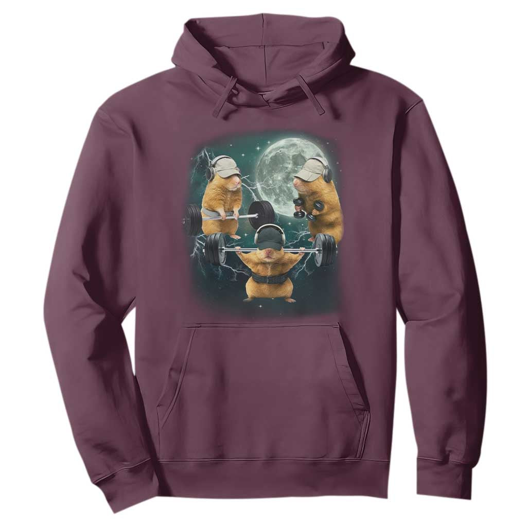 Funny Three Hamster Deadlift Gym Rat Moon Training Weightlifting Meme Hoodie TS11 Maroon Print Your Wear