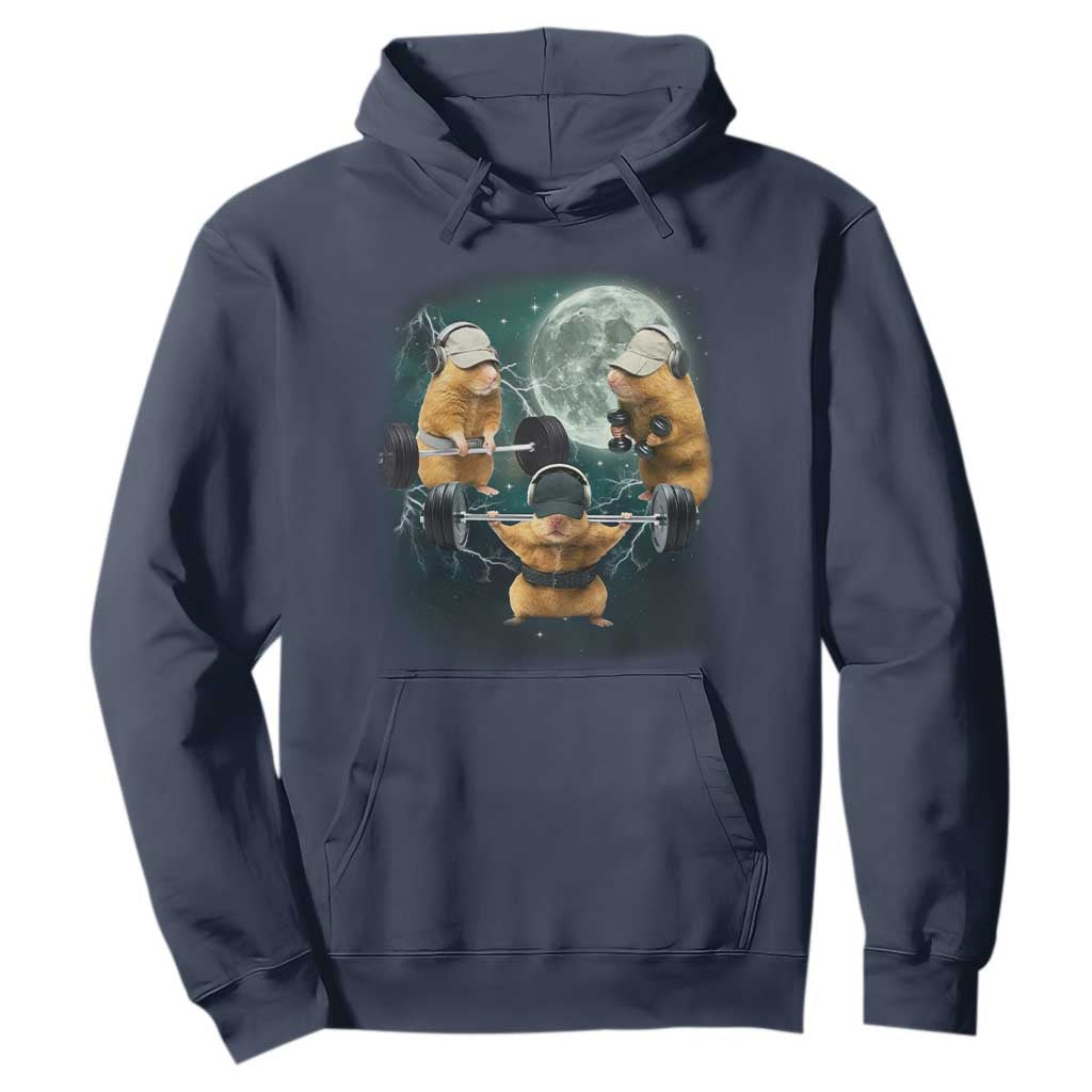 Funny Three Hamster Deadlift Gym Rat Moon Training Weightlifting Meme Hoodie TS11 Navy Print Your Wear