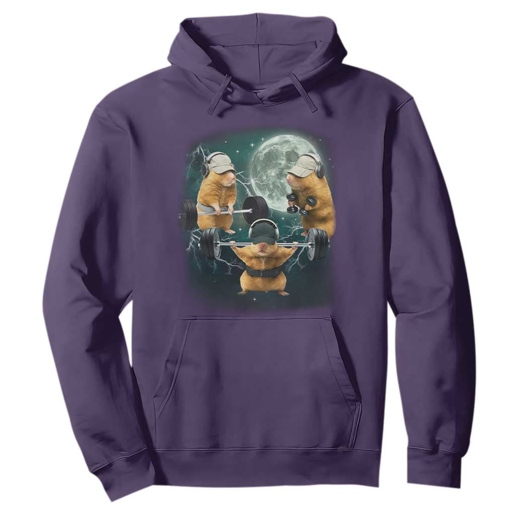 Funny Three Hamster Deadlift Gym Rat Moon Training Weightlifting Meme Hoodie TS11 Purple Print Your Wear