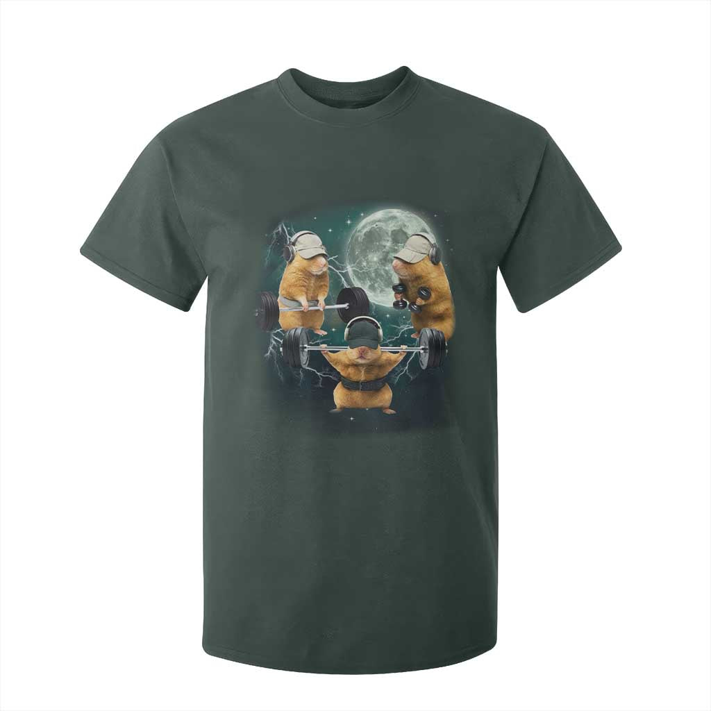 Funny Three Hamster Deadlift Gym Rat Moon Training Weightlifting Meme T Shirt For Kid TS11 Dark Forest Green Print Your Wear