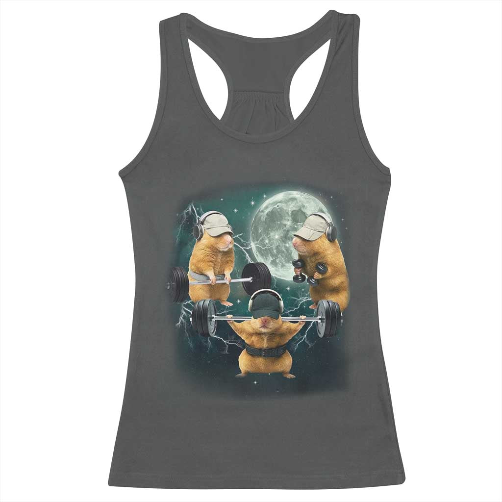 Funny Three Hamster Deadlift Gym Rat Moon Training Weightlifting Meme Racerback Tank Top TS11 Dark Heather Print Your Wear