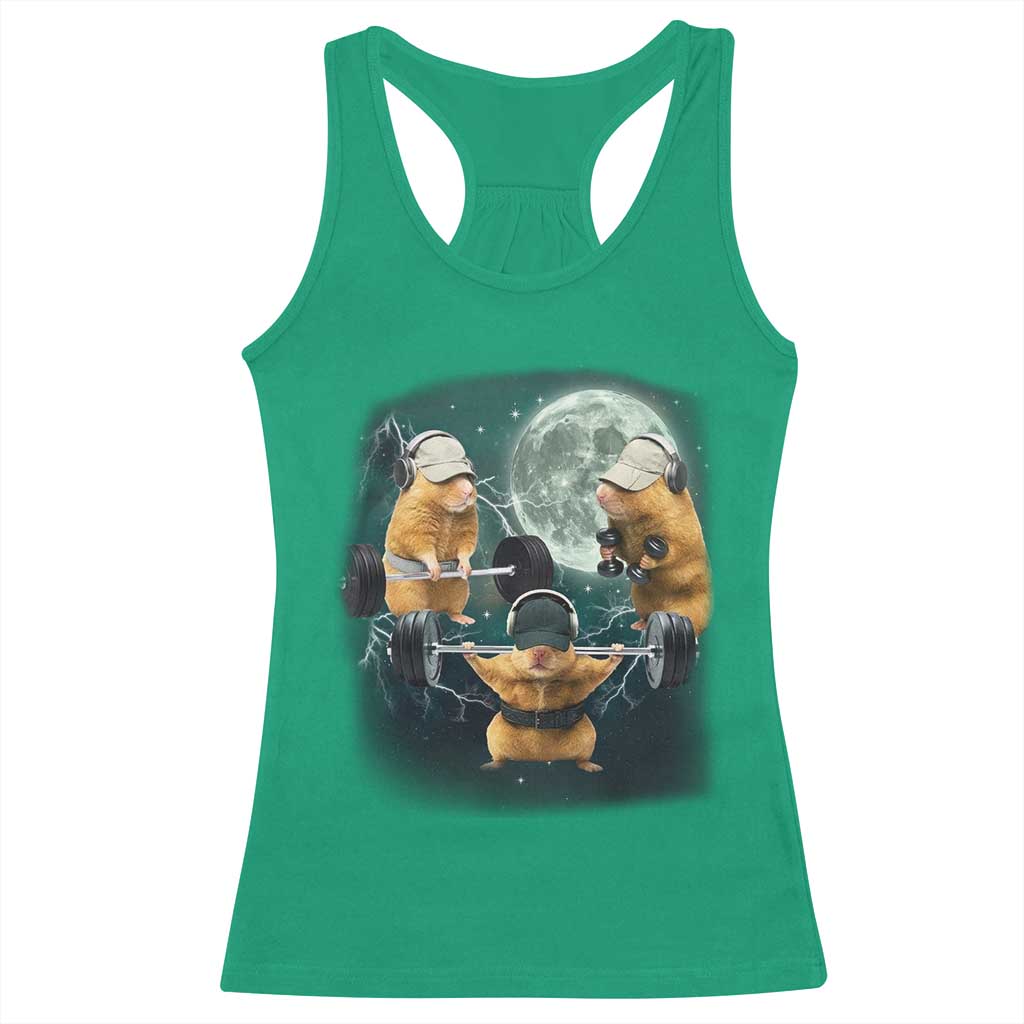 Funny Three Hamster Deadlift Gym Rat Moon Training Weightlifting Meme Racerback Tank Top TS11 Irish Green Print Your Wear