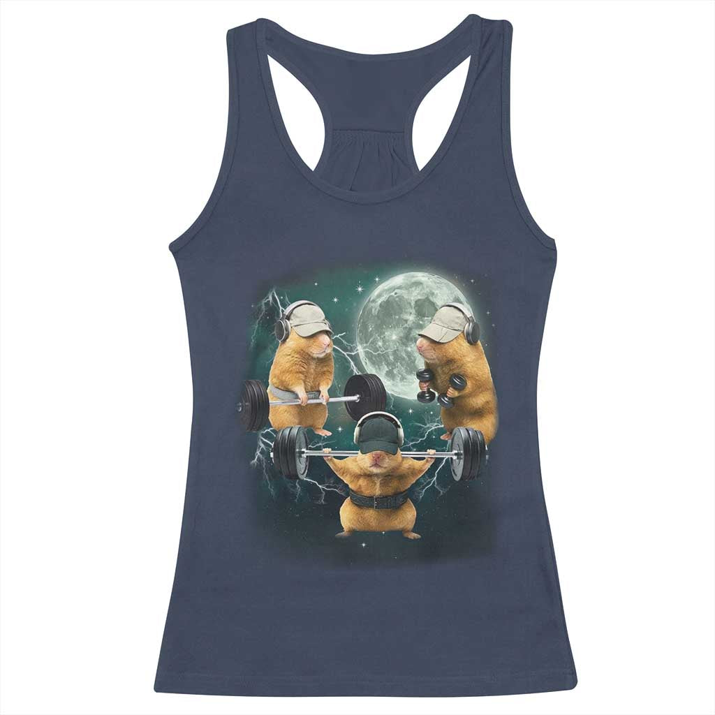 Funny Three Hamster Deadlift Gym Rat Moon Training Weightlifting Meme Racerback Tank Top TS11 Navy Print Your Wear