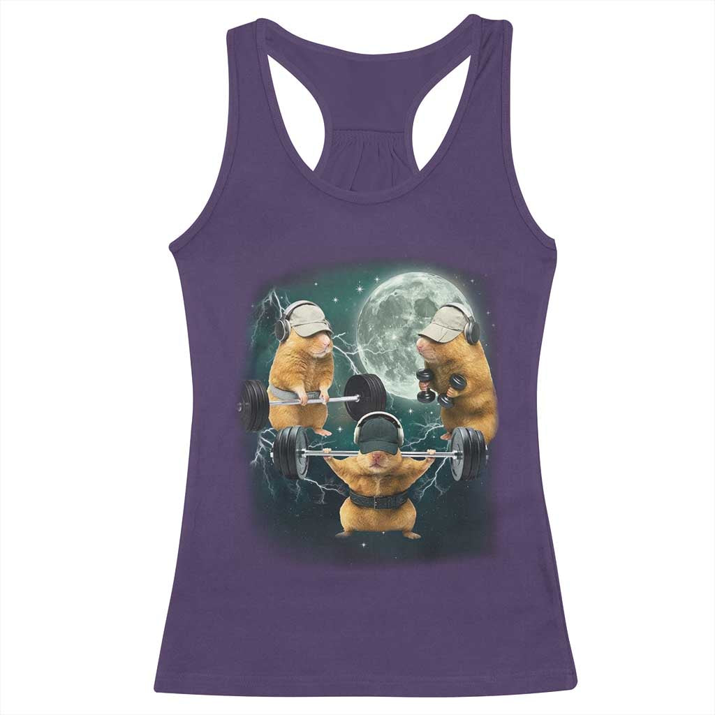 Funny Three Hamster Deadlift Gym Rat Moon Training Weightlifting Meme Racerback Tank Top TS11 Purple Print Your Wear