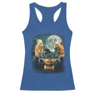 Funny Three Hamster Deadlift Gym Rat Moon Training Weightlifting Meme Racerback Tank Top TS11 Royal Blue Print Your Wear