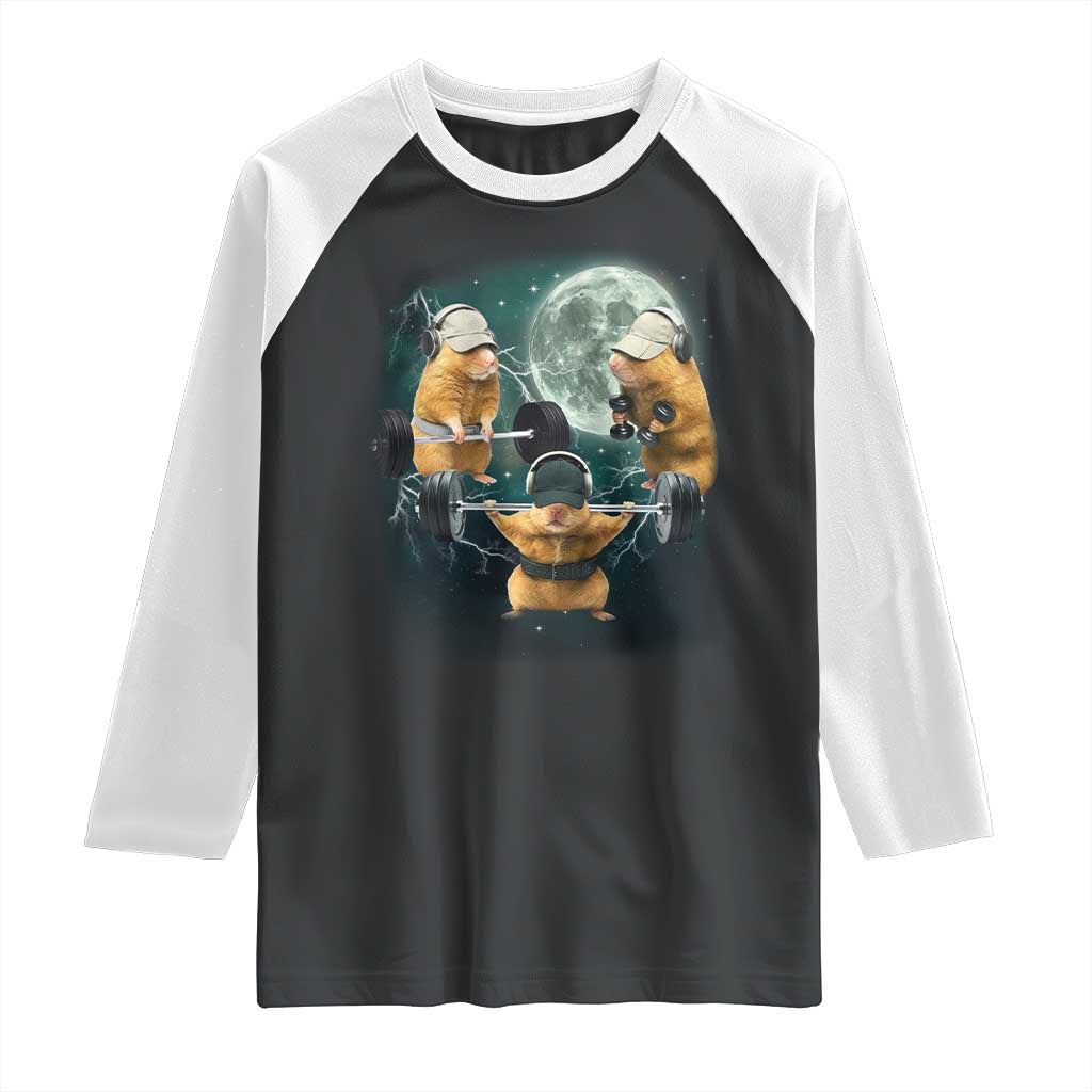 Funny Three Hamster Deadlift Gym Rat Moon Training Weightlifting Meme Raglan Shirt TS11 Black White Print Your Wear