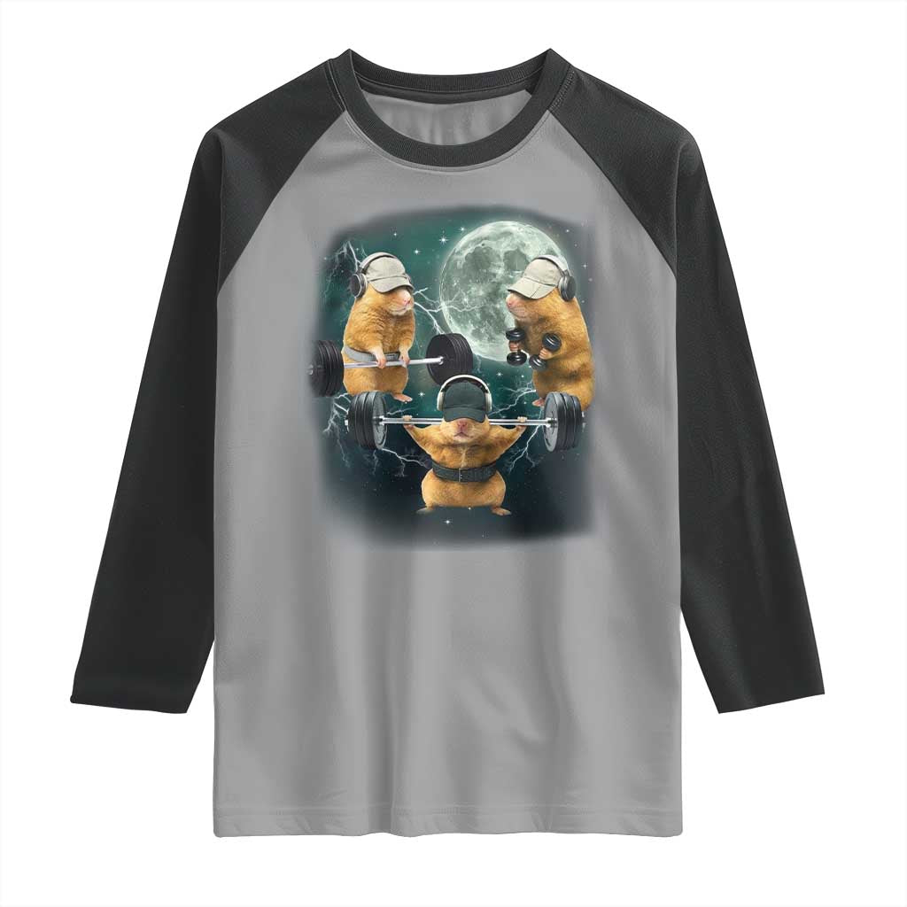 Funny Three Hamster Deadlift Gym Rat Moon Training Weightlifting Meme Raglan Shirt TS11 Sport Gray Black Print Your Wear