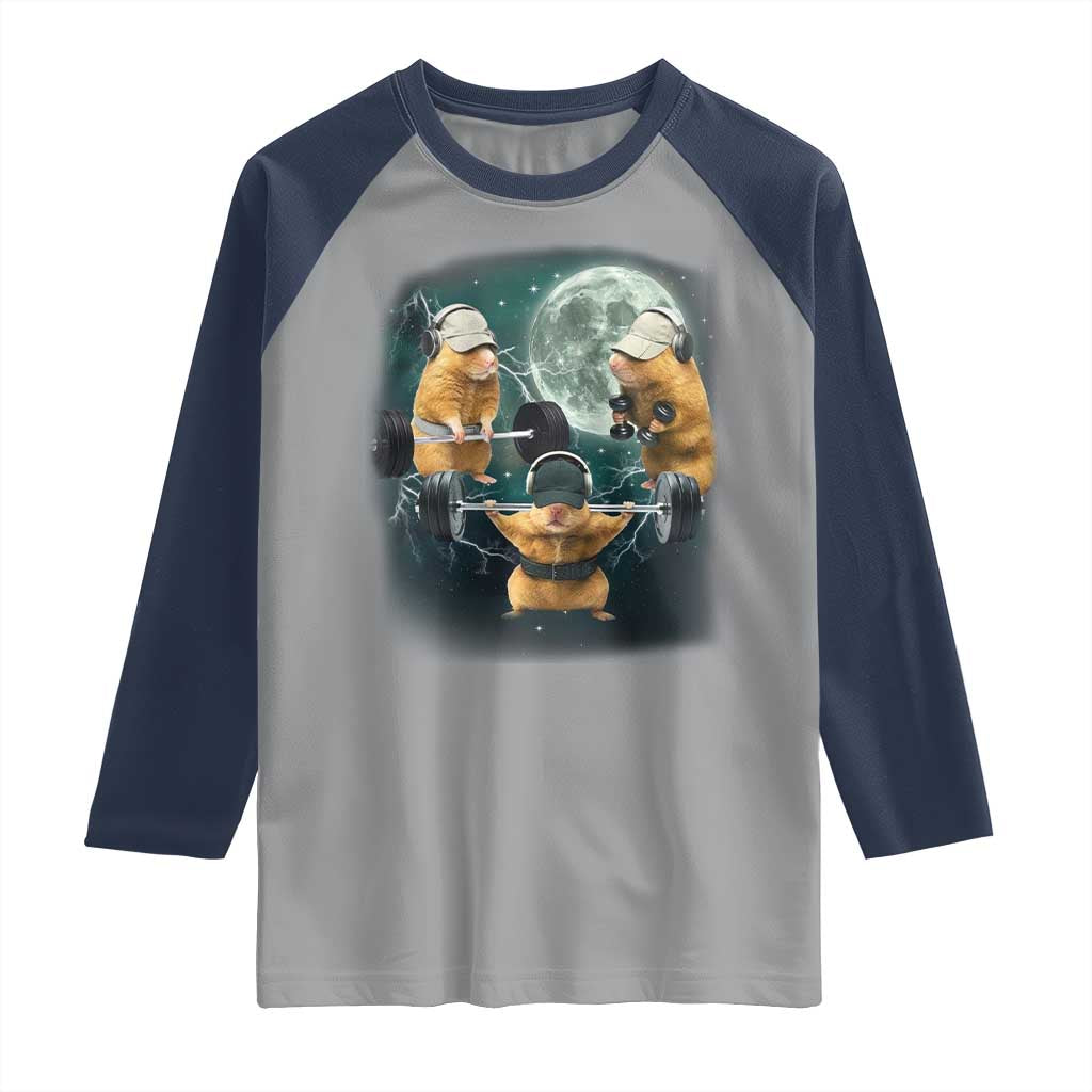 Funny Three Hamster Deadlift Gym Rat Moon Training Weightlifting Meme Raglan Shirt TS11 Sport Gray Navy Print Your Wear
